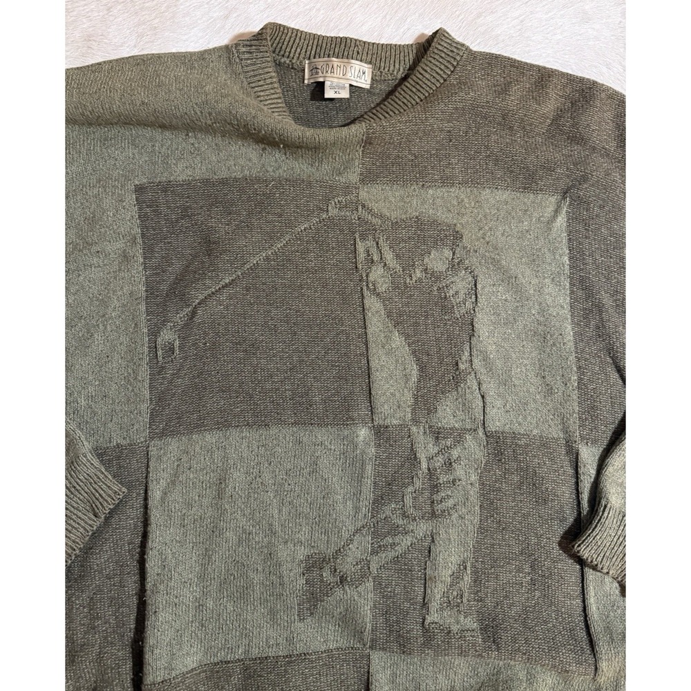 VTG USA Checkers Grand Slam Golf Wrap Around Crewneck Sweater Size XL Army Green - Picture 3 of 4